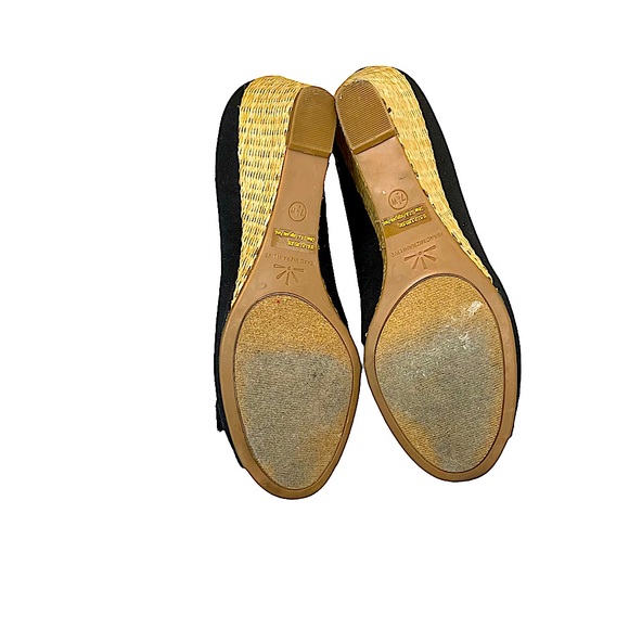 Isaac Mizrahi Live! Black Canvas Peep Toe
Straw like Wedges Bow Detail  … - Picture 11 of 17